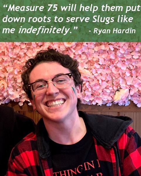 photo and quote from Ryan Hardin in support of Measure 75